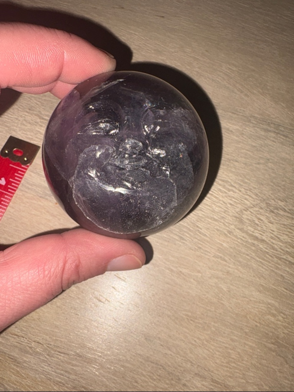 Fluorite Crystal Sphere with Smiling Face - Deep Purple